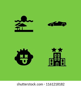 4 vacation icons in vector set. car, hotel, sand and dead illustration for web and graphic design