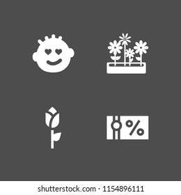 4 valentine icons in vector set. voucher, flower, love and rose illustration for web and graphic design