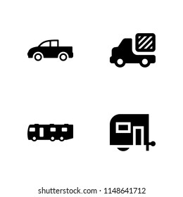 4 van icon set with caravan, truck and pickup truck vector illustration for graphic design and web