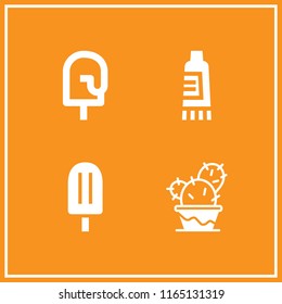 4 vanilla vector icon set with cream, cactus and ice cream icons for mobile and web