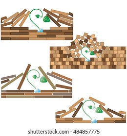 4 various vector illustration showing a desire for life.Little and fragile sprout breaks pavement.