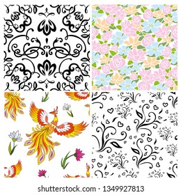 4 vector abstract floral seamless patterns, for textile design or wallpapers. 