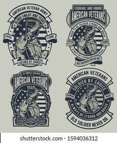 4 Vector American Veteran Badge Design Set
