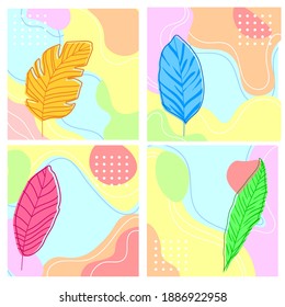 4 vector background of organic shapes and leaf shapes using pastel colors. Perfect for posters, social media backgrounds, business cards, banners, etc.