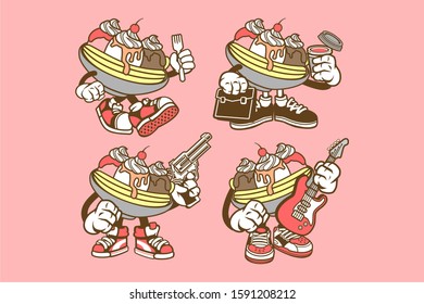 
4 Vector Banana Split Cartoon Character