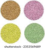 4 vector Barbie-style glitter badges in gold, soft pink, yellow and green color.  Ideal for a photo booth, background, and frame.