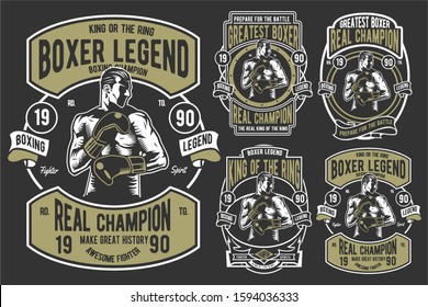 
4 Vector Boxing Badge Design Set