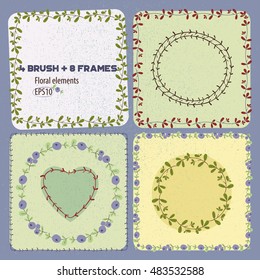 4 vector brush and ready frames. Floral motifs. EPS 10.