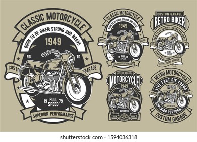 4 Vector Classic Motorcycle Badge Design Set