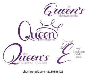 4 vector designs for the Queen's Platinum Jubilee. Hand lettered inscriptions. svg