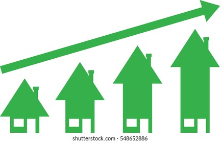 4 vector green arrow house icons and arrow moving up.