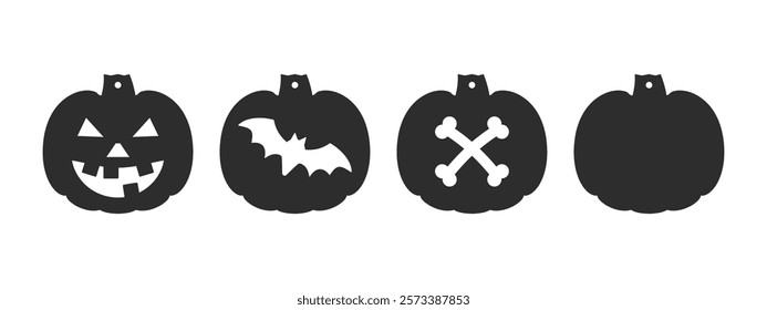 4 vector Halloween designs of earrings, pendant or keychain with pumpkin shape. Jewelry silhouette cut template. Laser cutting with leather, wood or metal