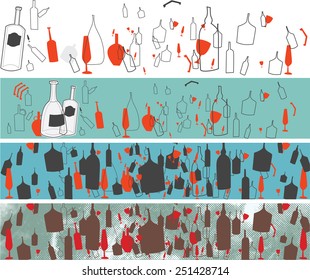 4 vector horizontal banners with bottles for holiday drinks.