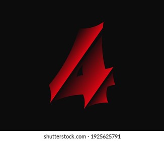 4 vector horror, scary number. Insane fear brutal font . For criminal or crime, horror dark night, wicked terrible design and more