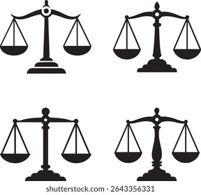 4 vector icon of the scales of justice, minimalist silhouette