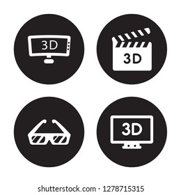 4 vector icon set : 3D Television, 3d glasses, Movie, 3 dimension screen isolated on black background