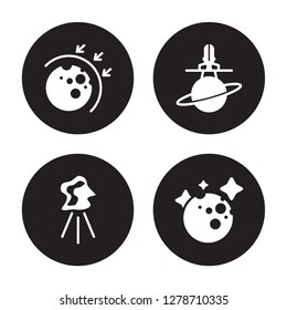 4 vector icon set : aerosphere, aerolite, aerospace, Venus isolated on black background