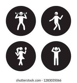 4 vector icon set : angry human, amazing amused amazed human isolated on black background