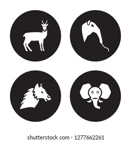 4 vector icon set : Antelope, Alpaca, Anteater, Elephant isolated on black background