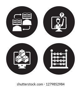 4 vector icon set : Asynchronous Learning, Abc, Ask, Abacus isolated on black background