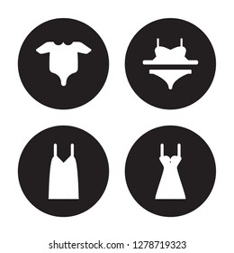 4 vector icon set : Baby Grow, Camisole, Bra & Knicker, Chemise isolated on black background