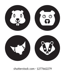 4 vector icon set : Beaver, Bat, Bear, Badger isolated on black background