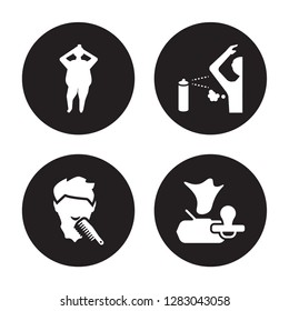 4 vector icon set : body shaming, beardy, odour, baby wipe isolated on black background