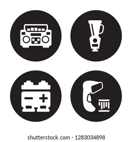 4 vector icon set : Boombox, Battery, Blender, Barcode scanner isolated on black background