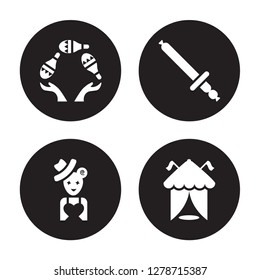 4 vector icon set : Bottle throw, Assistant, Balloon sword, arena isolated on black background