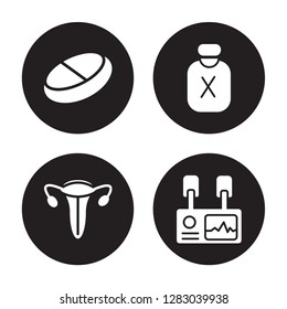 4 Vector Icon Set : Broken Leg, X Ray, Breast Pump, Blood Transfusion Isolated On Black Background