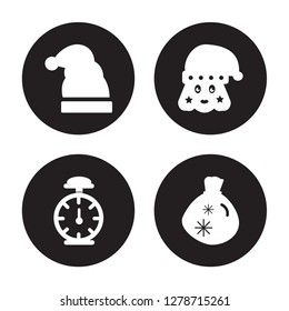 4 vector icon set : Christmas hat, christmas clock, Girl, Bag isolated on black background