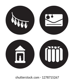 4 vector icon set : Christmas Lights, christmas lantern, letter, jelly isolated on black background