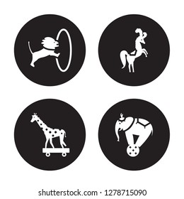 4 vector icon set : Circus Lion, Giraffe, Horse, Elephant isolated on black background