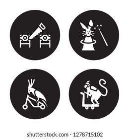 4 vector icon set : Circus Sawing, Parrot, Rabbit, Monkey isolated on black background