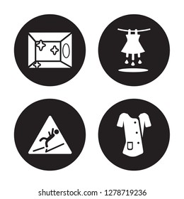 4 vector icon set : Clean Room, Slippery, Soak, Cleaner Uniform isolated on black background