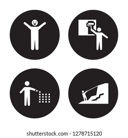 4 vector icon set : Comic, Collecting, Coloring, Climbing isolated on black background