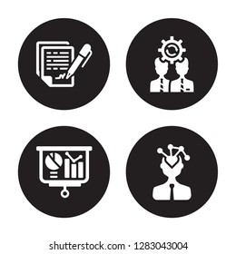 4 Vector Icon Set : Confidentiality Agreement, Benchmarking, Change Management, Behavioral Competency Isolated On Black Background