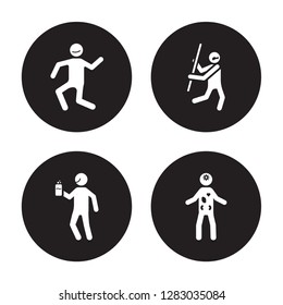4 vector icon set : crappy human, content cool confused human isolated on black background