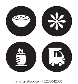 4 vector icon set : Curry, Tandoori, Anise, Ricksaw isolated on black background