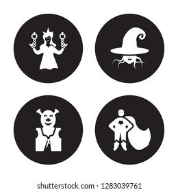 4 vector icon set : damsel, ogre, wicked, hero isolated on black background