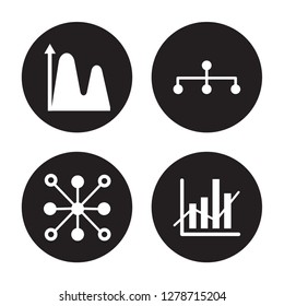 4 vector icon set : Data wave, analytics circular, flow, isolated on black background