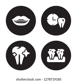 4 vector icon set : Dental Brackets, Dental, Appointment, Decay isolated on black background
