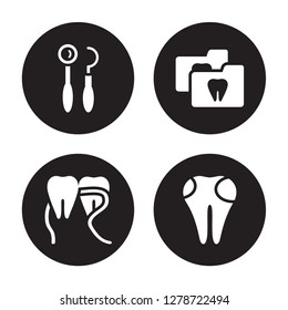 4 vector icon set : Dental Hook, floss, Folder, filling isolated on black background