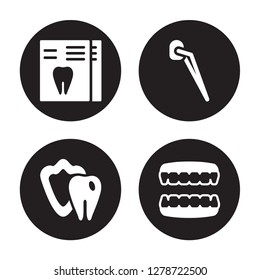 4 vector icon set : Dental X ray, Protection, veneer, prosthesis isolated on black background