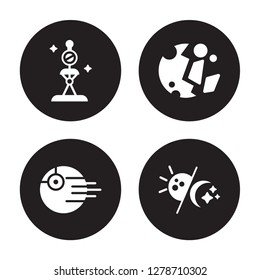 4 vector icon set : Dioptra, Death star, Destroyed planet, Day and night isolated on black background