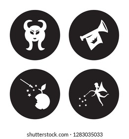 4 vector icon set : Faun, Fairy tale, Fanfare, isolated on black background