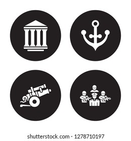 4 vector icon set : federal agency, artillery, naval, brigade isolated on black background