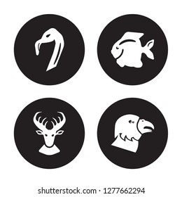 4 vector icon set : Flamingo, Elk, Fish, Eagle isolated on black background