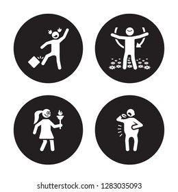 4 vector icon set : free human, fantastic fat exhausted human isolated on black background