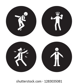 4 vector icon set : funny human, frustrated full fresh human isolated on black background